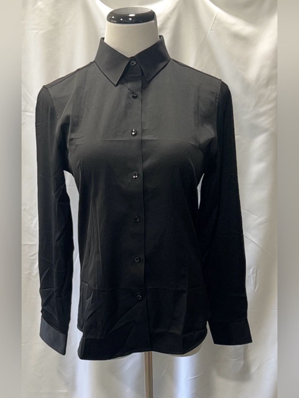 JVER Classic Elegant Black Long Sleeve Button Up Shirt Top Women Size Small S